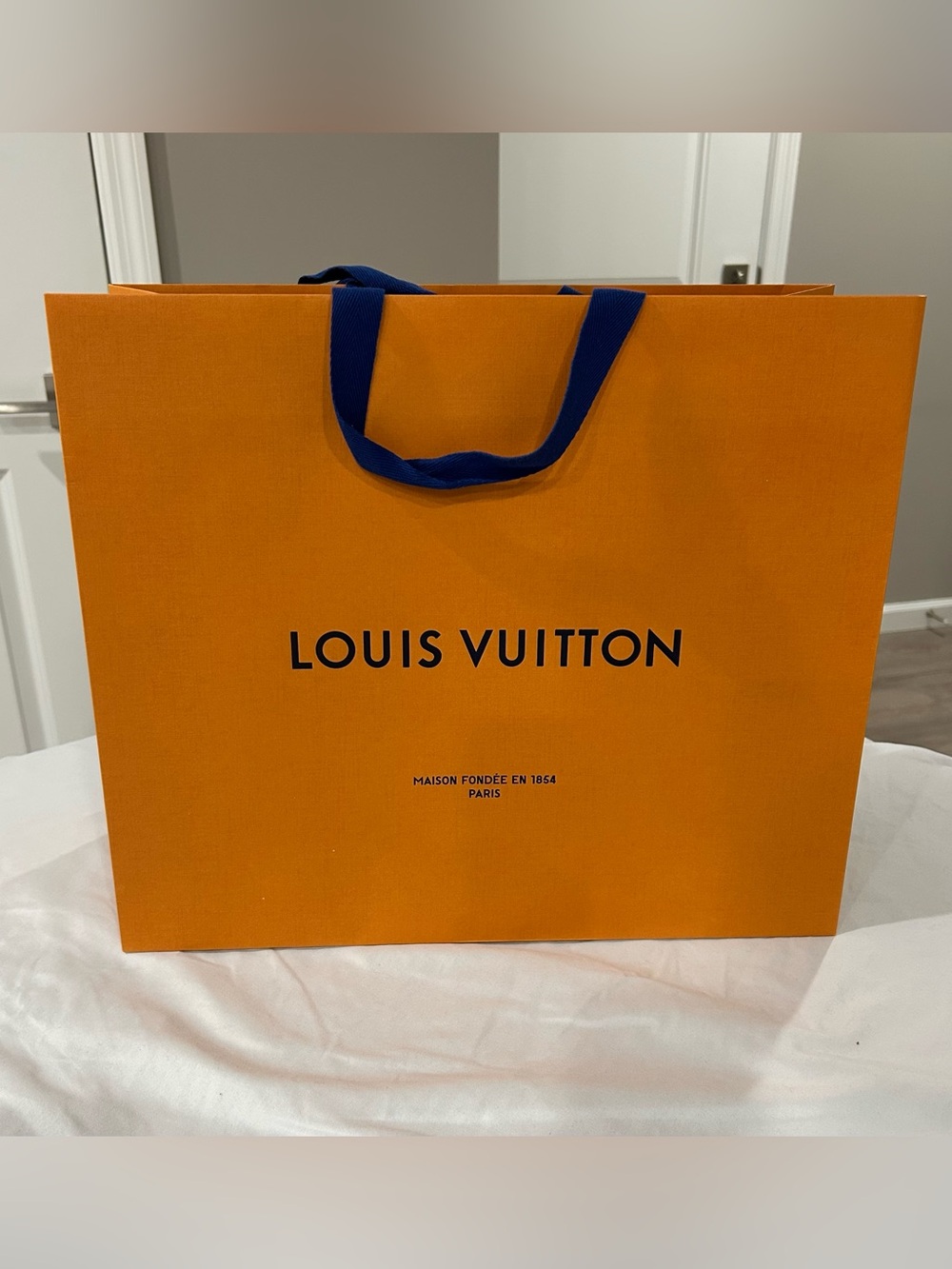 Louis Vuitton Orange Shopping bag with Navy Handles